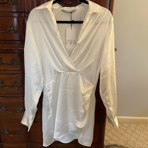 Zara Short Satin Effect Dress White